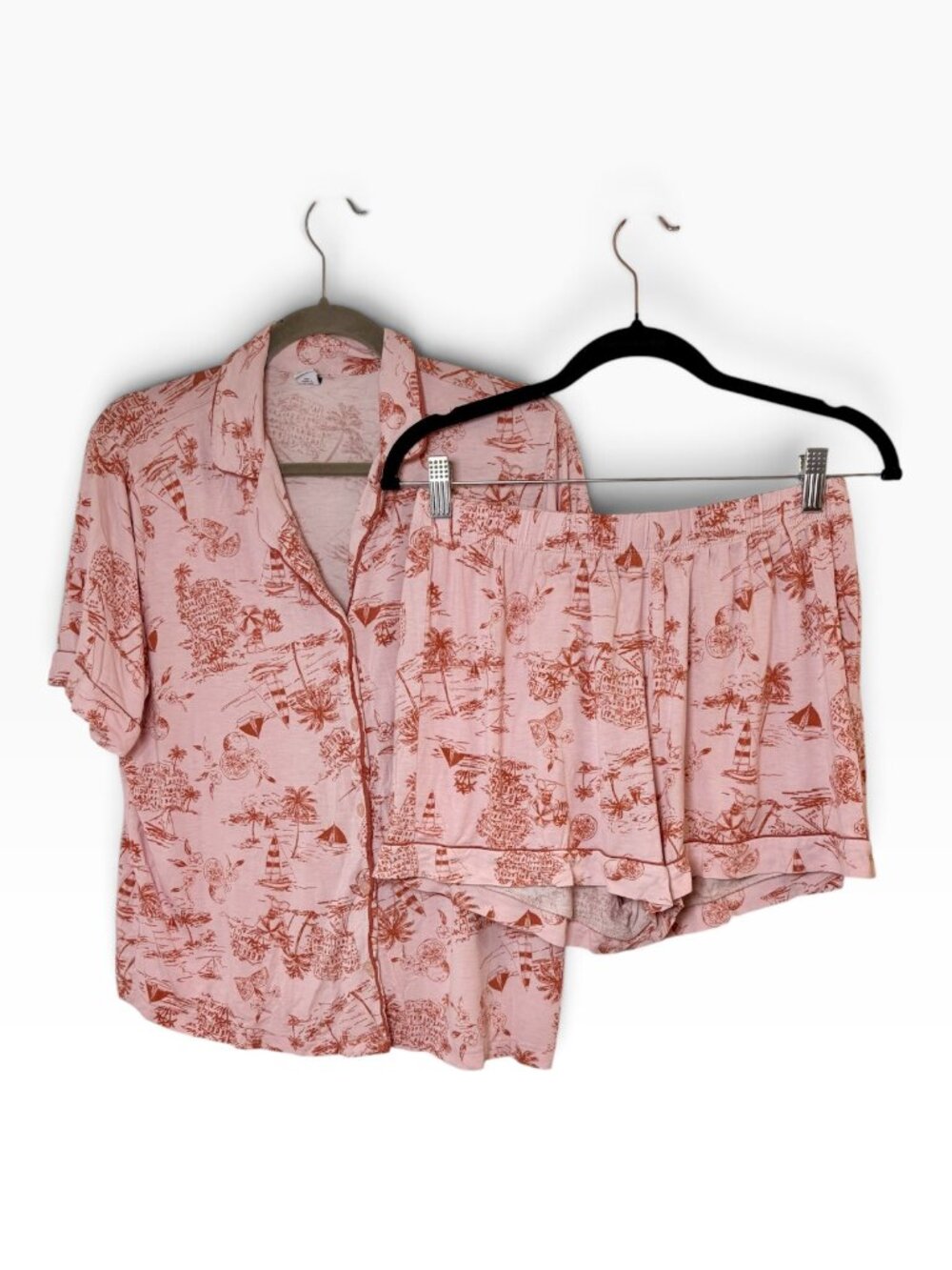 Old Navy Pink Coastal Toile Pajama Shirt Shorts Set Size Medium